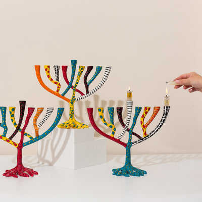 Aluminum Hanukkah Menorah - Enamel Painted - The Wild Tree