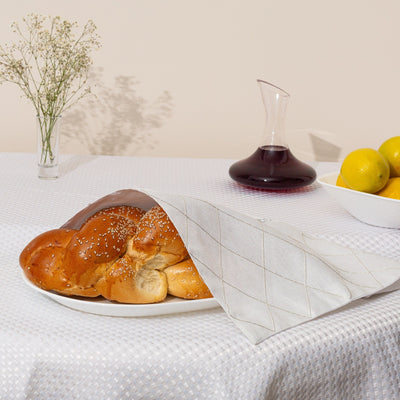 Designer Linen Challah Cover - Pure White