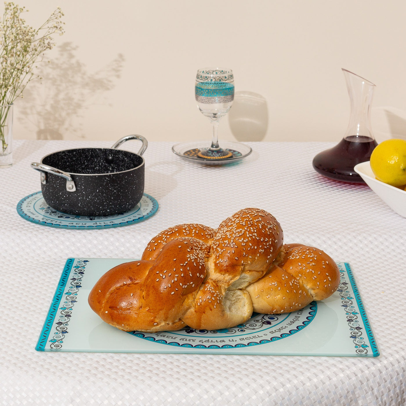 Premium Glass Challah Tray - Star