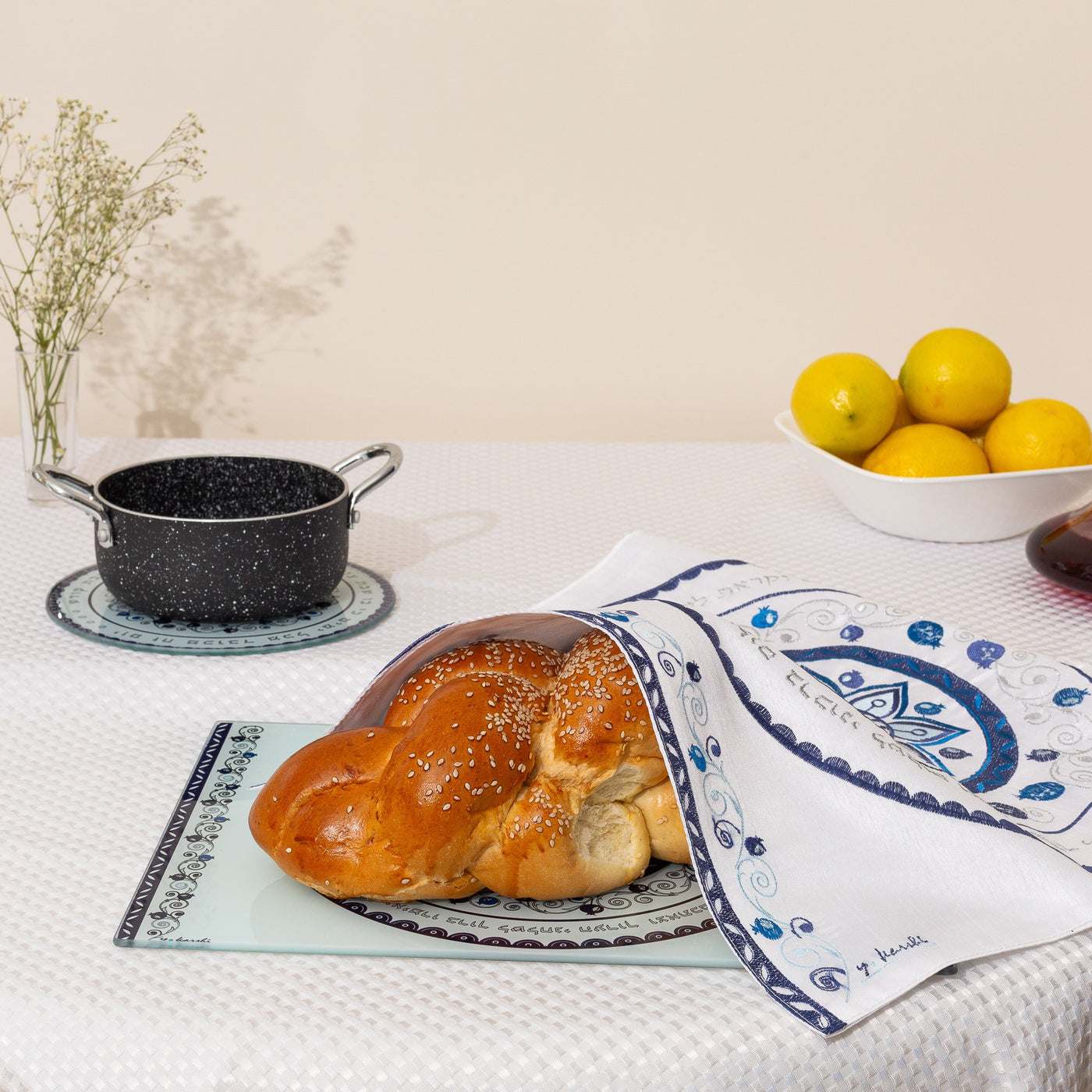 Premium Glass Challah Tray - Star