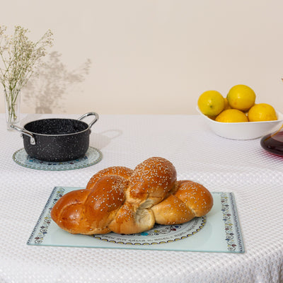 Premium Glass Challah Tray - Star