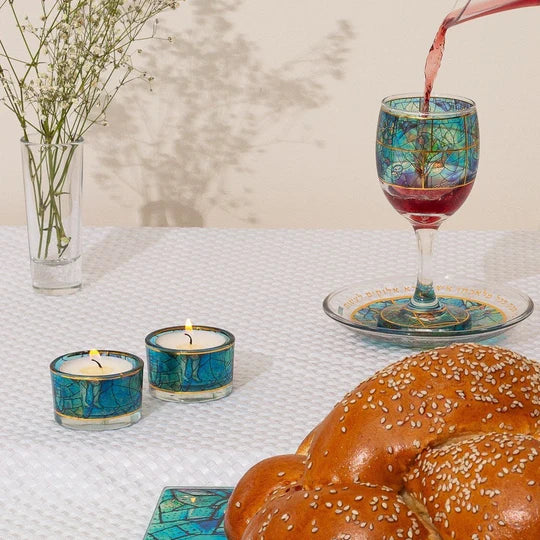 Glass candlesticks inspired by Chagall windows that will upgrade any Shabbat table - Chagall Glass series (Copy) 