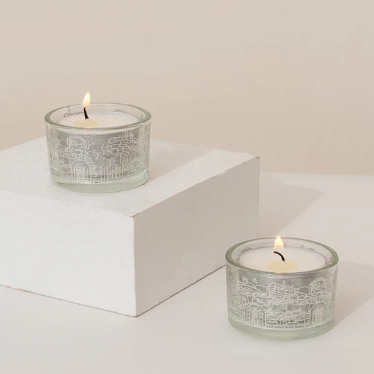Jerusalem design glass candle holders in modern burnished colors of your choice - Jerusalem Glass series 