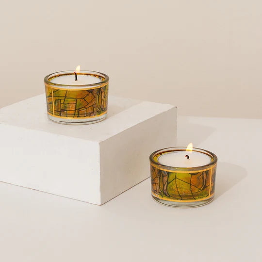 Glass candlesticks inspired by Chagall windows that will upgrade any Shabbat table - Chagall Glass series (Copy)  Yellow