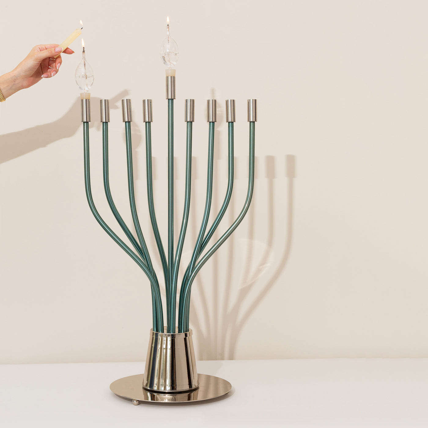 Giant Hanukkah Menorah in Nickel & Gold - The Holy Spirit