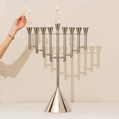 Luxurious Nickel Hanukkah Menorah with Gold Plating - Stairway To Heaven