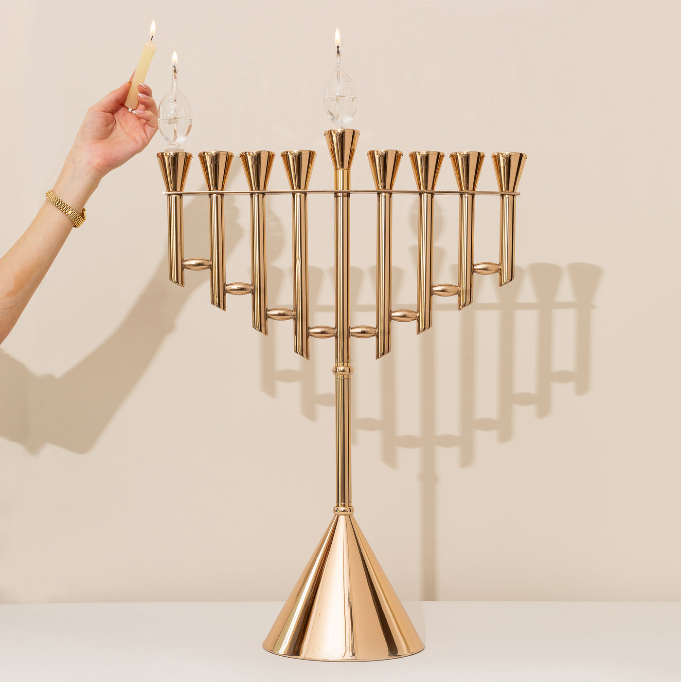 Luxurious Nickel Hanukkah Menorah with Gold Plating - Stairway To Heaven