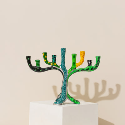 Luxurious Hand-Painted Oil Hanukkah Menorah - Safari