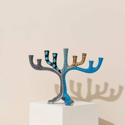 Luxurious Hand-Painted Oil Hanukkah Menorah - Safari