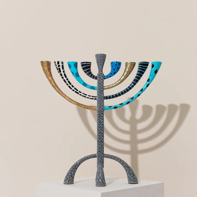 Large, hand-crafted, enamel-colored Chanukah menorah - The Classic Premium Series 