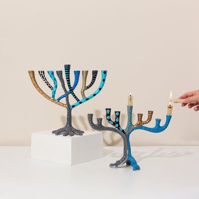 Handcrafted Colorful Hanukkah Menorahs - Safari