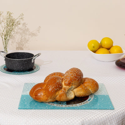 Elegant Shabbat Set with Unique Glass Tray – Aqua Spirit Series 