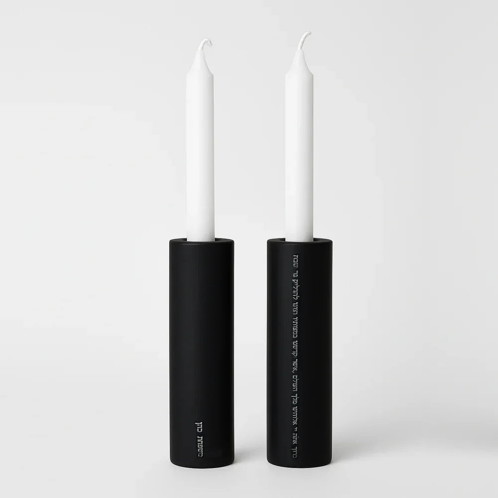 Modern Tall Concrete Shabbat Holders – Aura Series  Black
