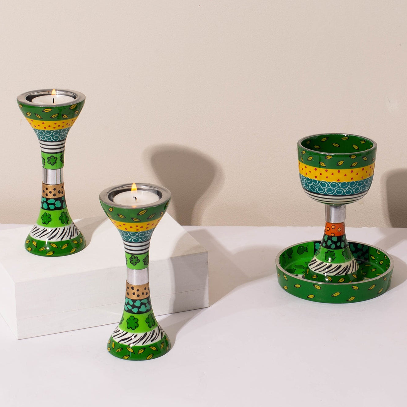 Premium Shabbat Set with Green and Gold Accents – Green Garden Series