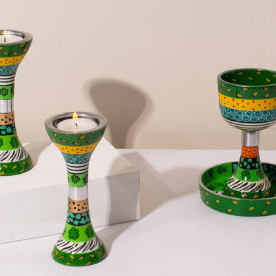 Premium Shabbat Set with Green and Gold Accents – Green Garden Series