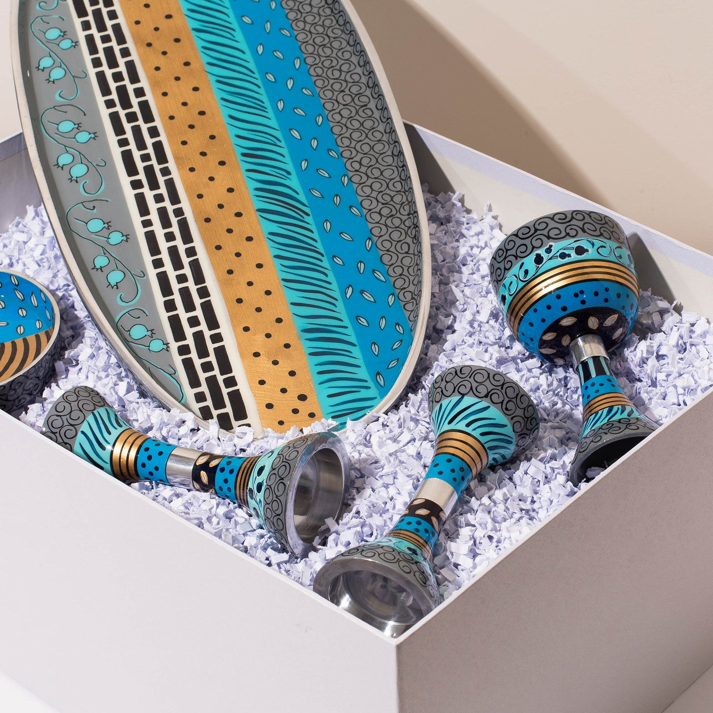 Modern Handmade Shabbat Set – Blue Elegance Series
