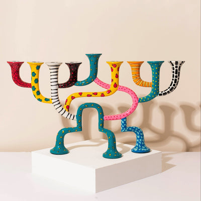 Modern Artistic Menorah for Hanukkah - Loopa Series  Pink