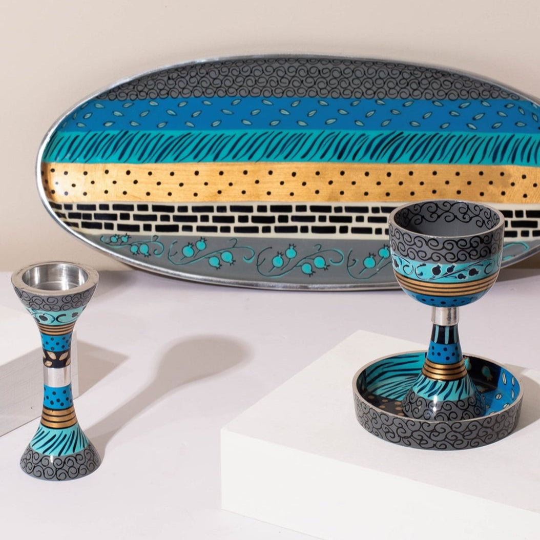Modern Handmade Shabbat Set – Blue Elegance Series