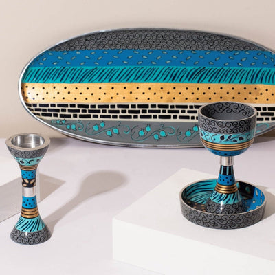 Modern Handmade Shabbat Set – Blue Elegance Series