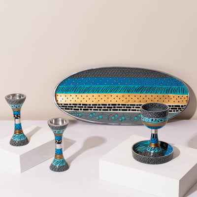 Modern Handmade Shabbat Set – Blue Elegance Series