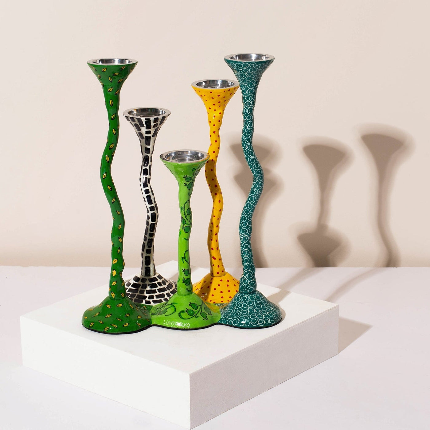 Elegant Shabbat Candlesticks – Connected Design – Bonded Series  24x24 (L) / Green