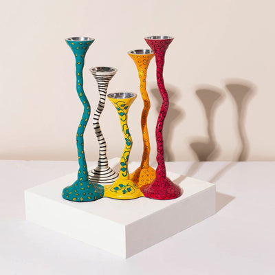 Elegant Shabbat Candlesticks – Connected Design – Bonded Series  24x24 (L) / Colorful