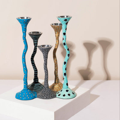 Elegant Shabbat Candlesticks – Connected Design – Bonded Series  24x24 (L) / Blue