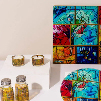 Chagall-Inspired Glass Candleholders – Elegant Shabbat Table Upgrade - Chagall Glass series  Yellow