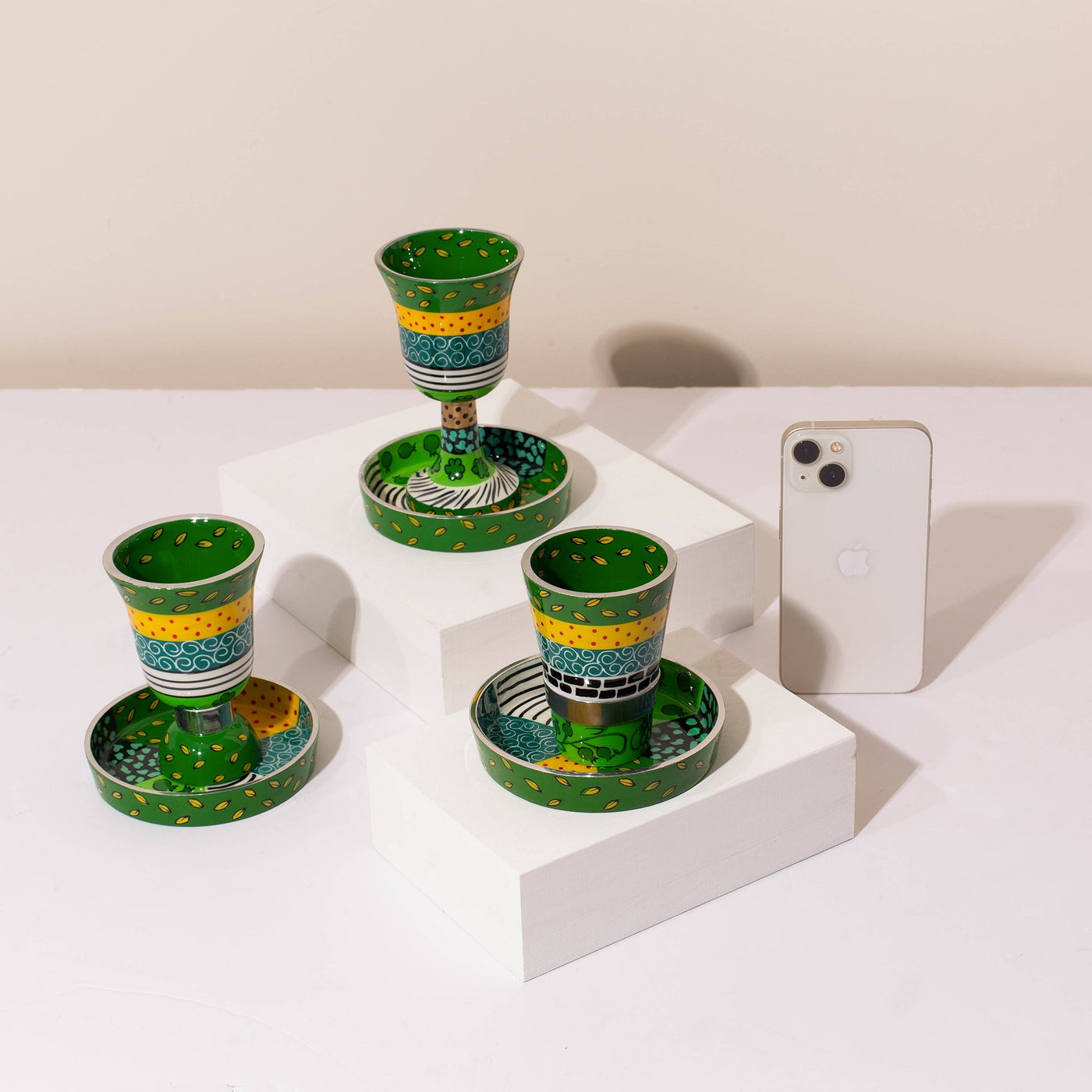 Ceremonial Kiddush Wine Cup - Premium Curved Series  13x11 (L) / Green