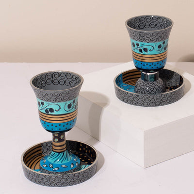 Ceremonial Kiddush Wine Cup - Premium Curved Series  13x11 (L) / Blue