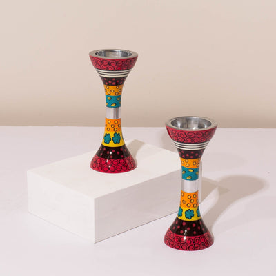 Shabbat Candle Holders – Handmade Aluminum Design for Shabbat – Premium Short Series  Red