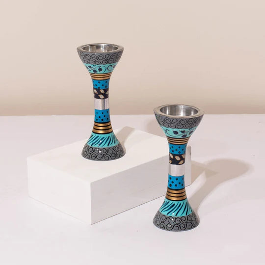 Modern Judaica Shabbat Candle Holders – Unique Aluminum Craft – Premium Short Series 