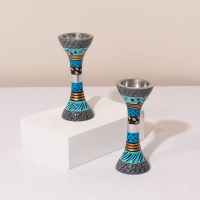 Modern Judaica Shabbat Candle Holders – Unique Aluminum Craft – Premium Short Series 
