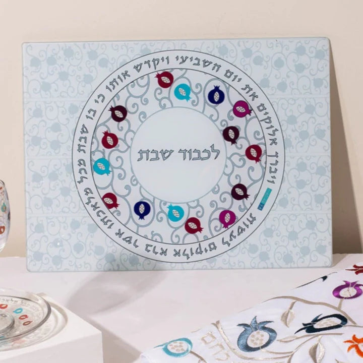 Glass Challah Tray with Pomegranate Design – Pomegranate Chic Series 