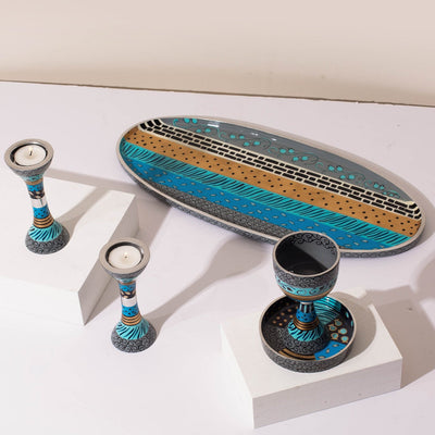 Modern Handmade Shabbat Set – Blue Elegance Series