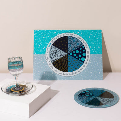 Elegant Shabbat Set with Unique Glass Tray – Aqua Spirit Series 