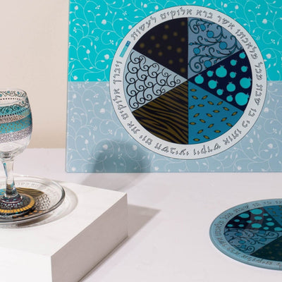 Elegant Shabbat Set with Unique Glass Tray – Aqua Spirit Series 