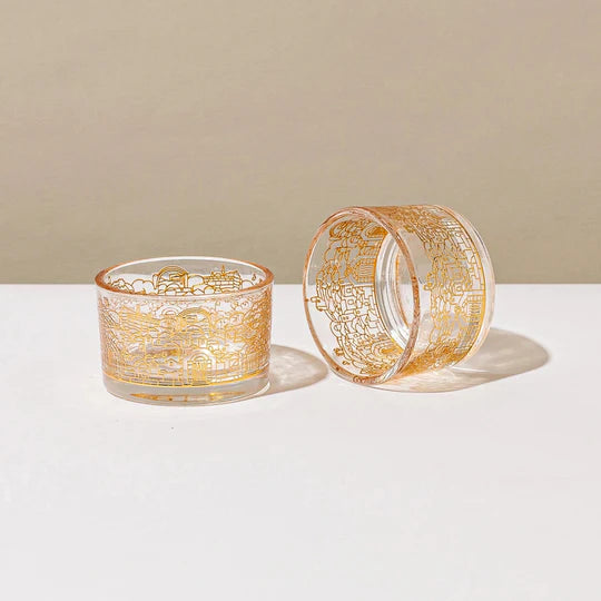 Luxurious Shabbat table set in gold and white tones - Golden Harmony model 