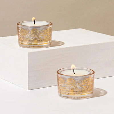 Luxurious Shabbat table set in gold and white tones - Golden Harmony model 