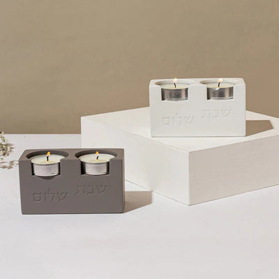 Elegant Shabbat Candlesticks Set with Concrete Tray - Solid Elegance Series 