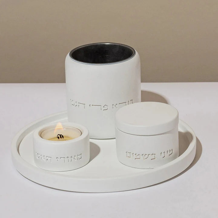 A unique Havdalah set made of natural concrete with a clean finish – Luxe Series (Copy)  White