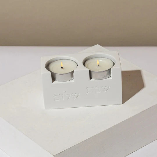 Set of Shabbat candlesticks with an elegant concrete tray and candle lighting blessing - Urban Sabbath series (Copy) 