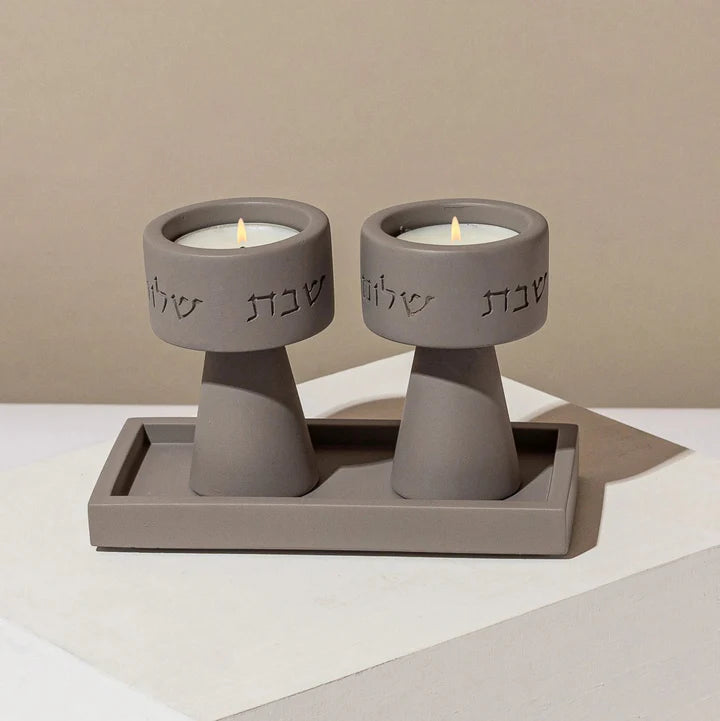 Set of modern white concrete Shabbat candleHolder – Solura Series (Copy)  Light Gray