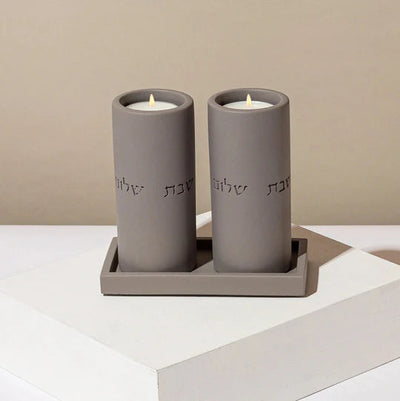 Set of Shabbat Candlesticks with a Designed Concrete Tray - Stone Glow Series (Copy)  Gray