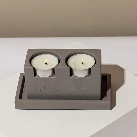 Elegant Shabbat Candlesticks Set with Concrete Tray - Solid Elegance Series 