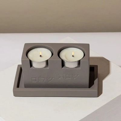 Elegant Shabbat Candlesticks Set with Concrete Tray - Solid Elegance Series 