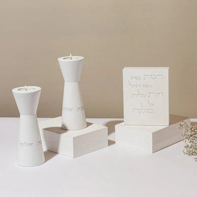 Set of Elegant Concrete Candlesticks & Women of Valor Blessing - Crown of Light Series 
