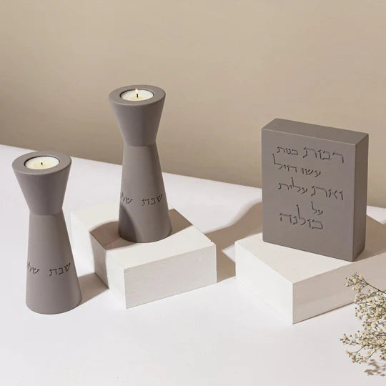 Set of Elegant Concrete Candlesticks & Women of Valor Blessing - Crown of Light Series 