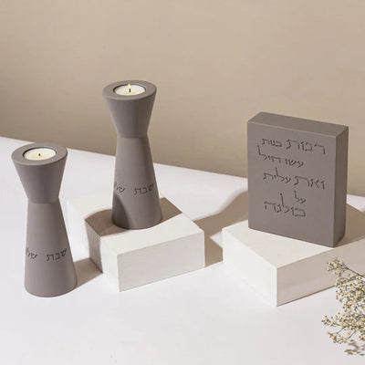 Set of Elegant Concrete Candlesticks & Women of Valor Blessing - Crown of Light Series 