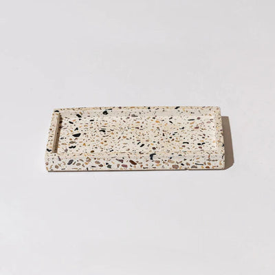 Set of terrazzo candlesticks for Shabbat with matching tray - Stone Glow Series 